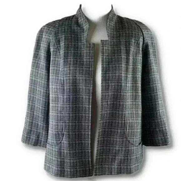 Perceptions petite blazer size 8p black white open front career jacket - Picture 1 of 9